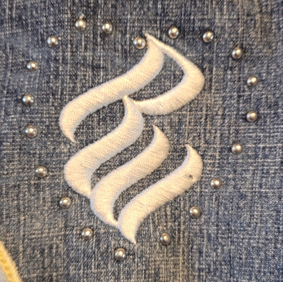 Rocawear Girls Cropped, Studs & Patches Motorcycle Jean Jacket - Picture 11 of 15